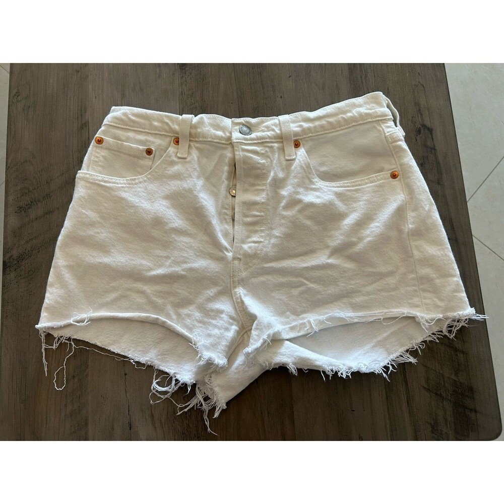 Levi's 501 Distressed White Denim Button Fly Shorts Size 29